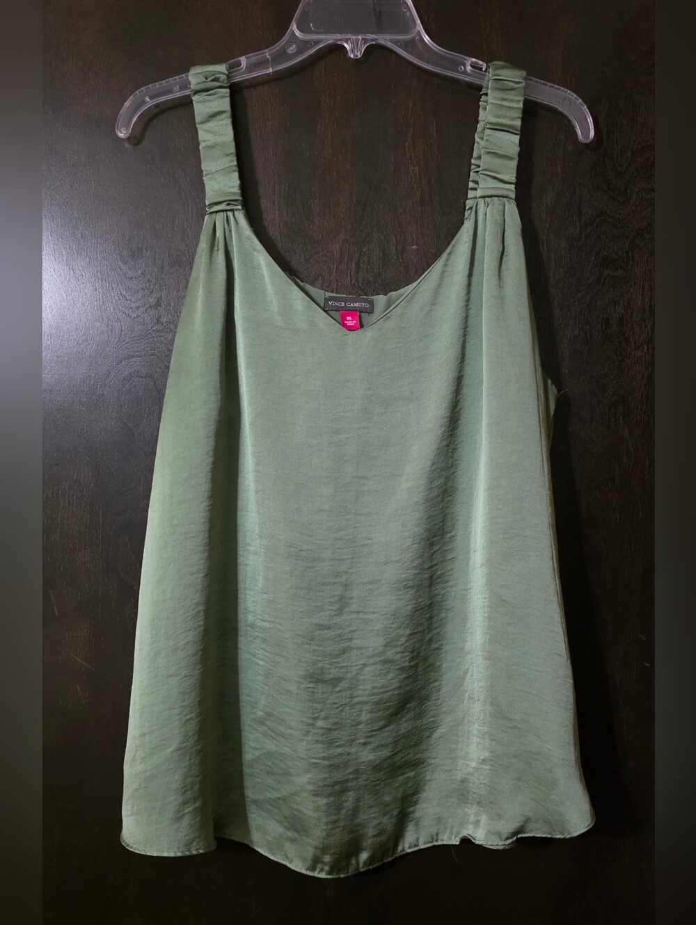 Vince Camuto Sage/Olive Green Satin Ruched Straps Sleeves Top Size XL